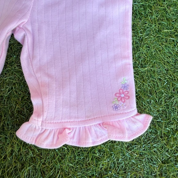 Vtg‎ Y2K Child of Mine Newborn Pink Ribbed Ruffle Flower Capri Pants Bottoms - Picture 3 of 4